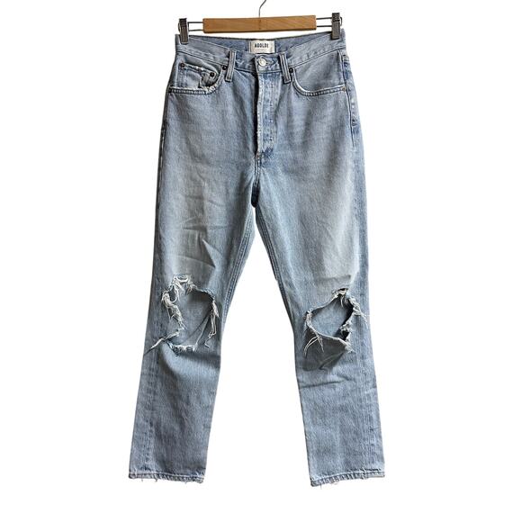 AGOLDE Riley High Rise Straight Crop Ripped Knees Jeans Women's size 25